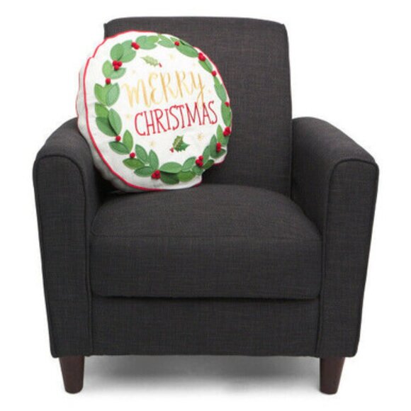 CHERISH TRADITIONS 18x18 Round Merry Christmas Wreath Pillow - Picture 2 of 3